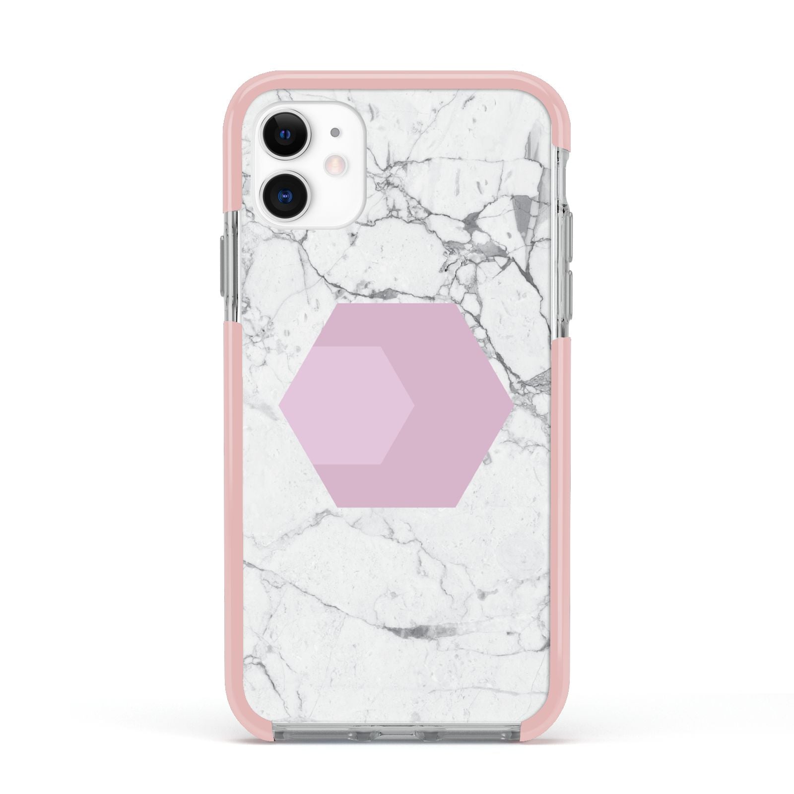 Marble White Grey Carrara Apple iPhone 11 in White with Pink Impact Case