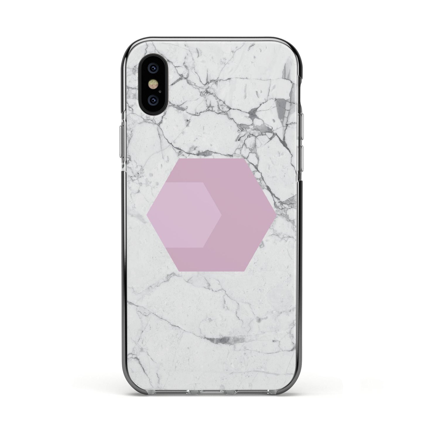 Marble White Grey Carrara Apple iPhone Xs Impact Case Black Edge on Black Phone