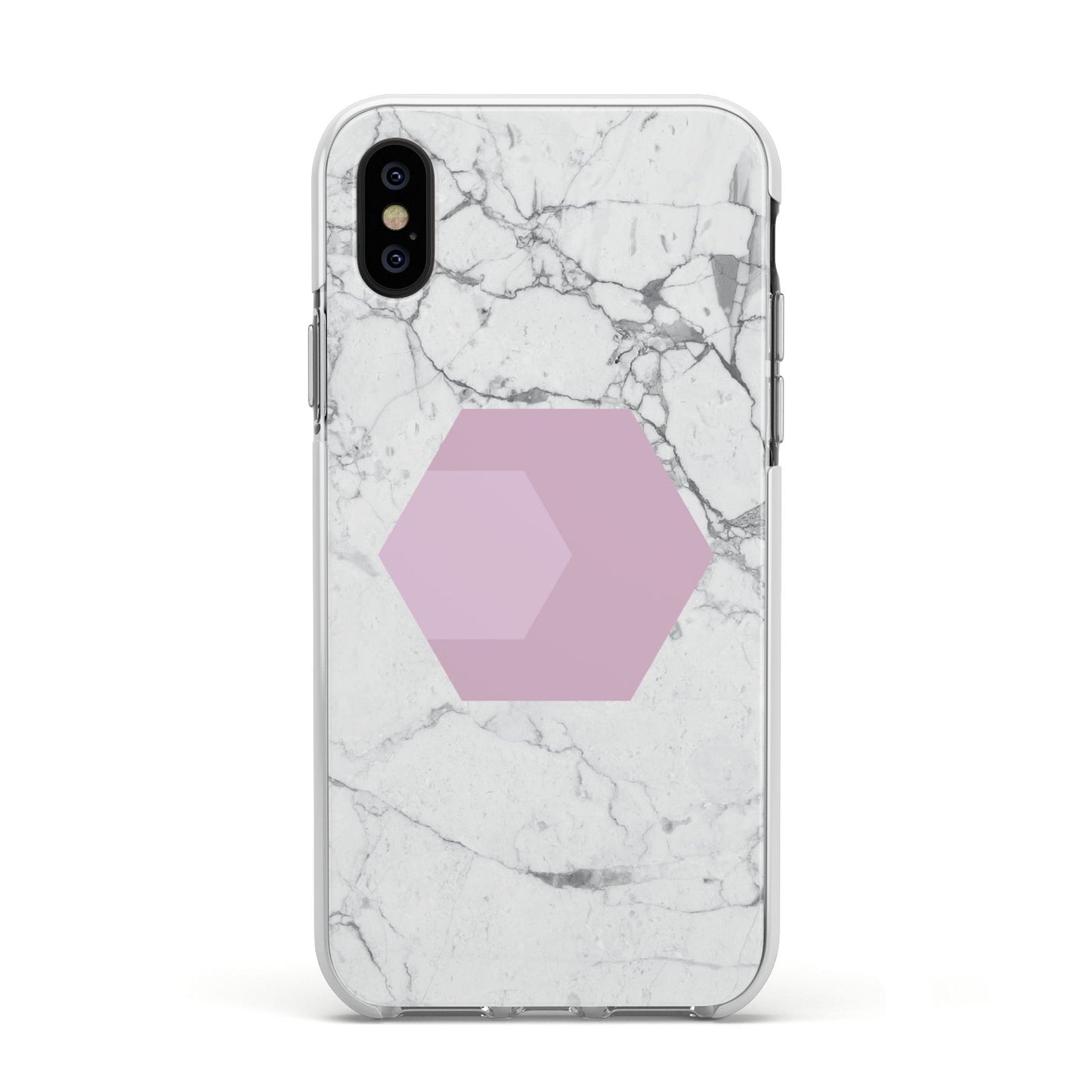 Marble White Grey Carrara Apple iPhone Xs Impact Case White Edge on Black Phone