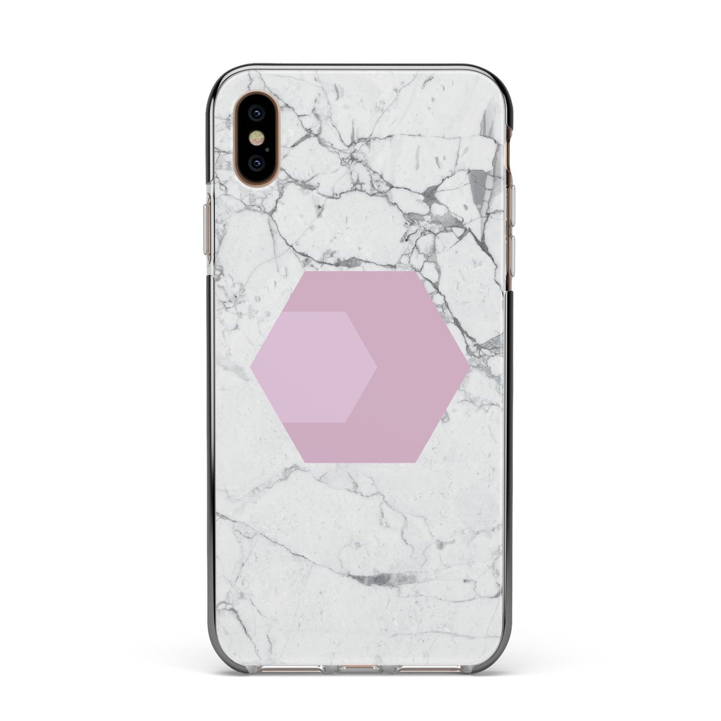 Marble White Grey Carrara Apple iPhone Xs Max Impact Case Black Edge on Gold Phone