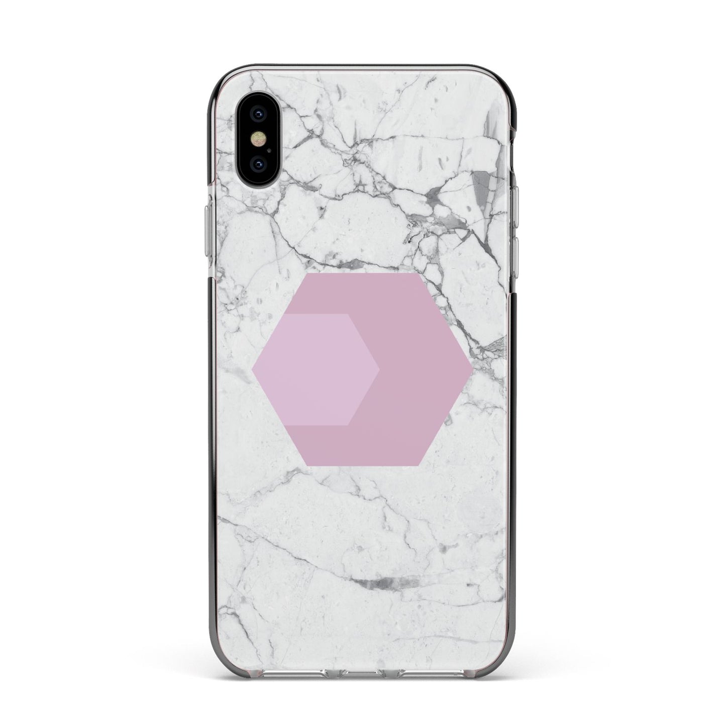 Marble White Grey Carrara Apple iPhone Xs Max Impact Case Black Edge on Silver Phone