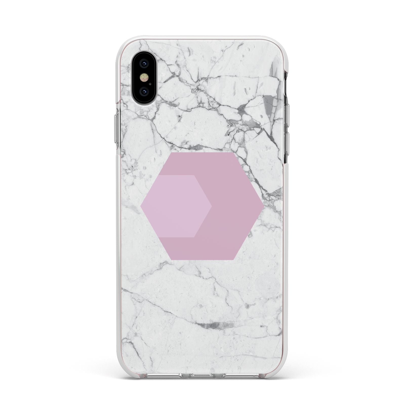 Marble White Grey Carrara Apple iPhone Xs Max Impact Case White Edge on Silver Phone