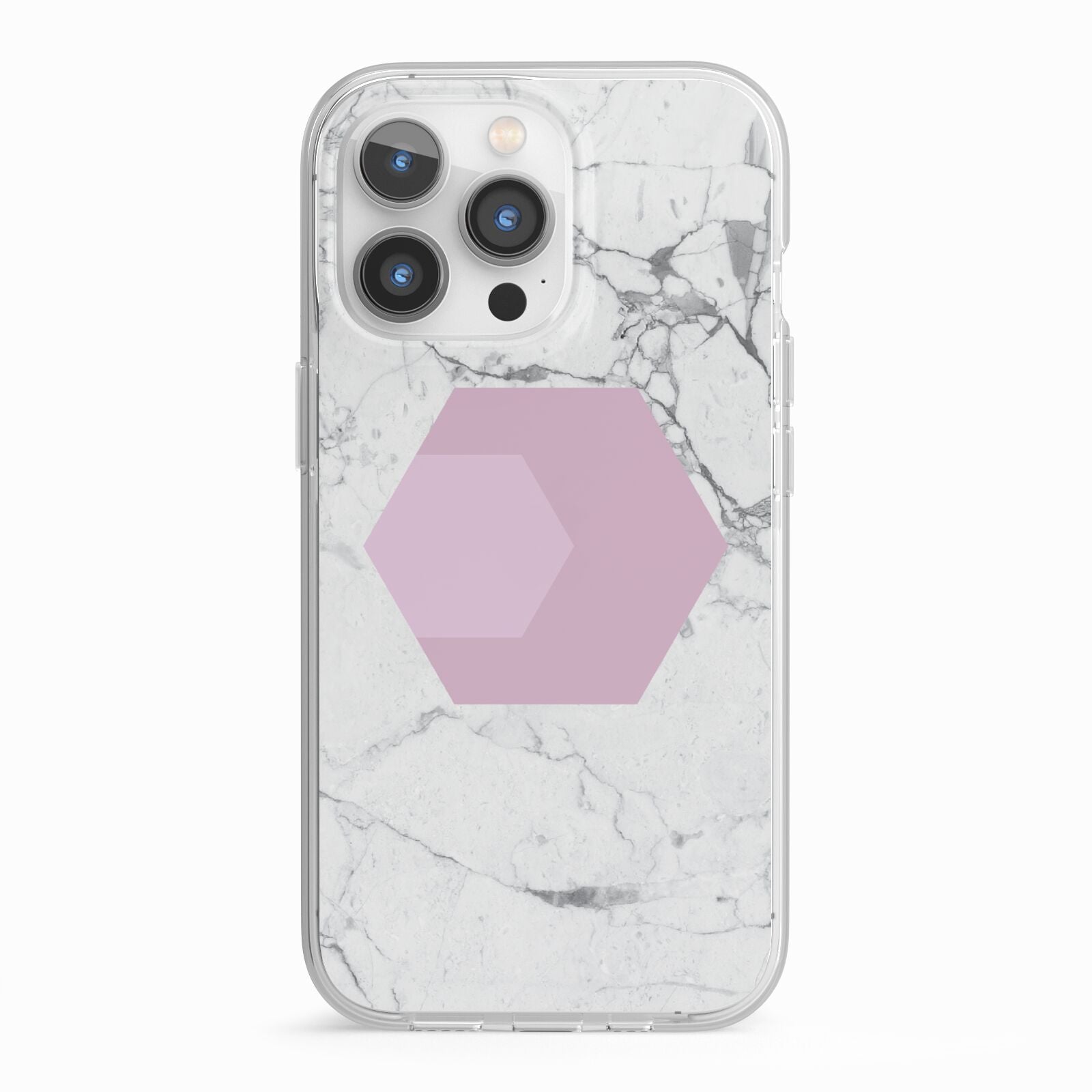 Marble White Grey Carrara iPhone 13 Pro TPU Impact Case with White Edges