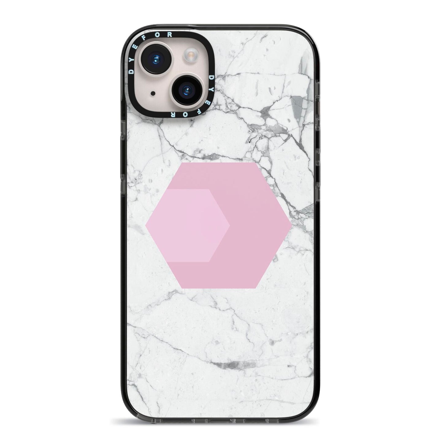 Marble White Grey Carrara iPhone 14 Plus Black Impact Case on Silver phone