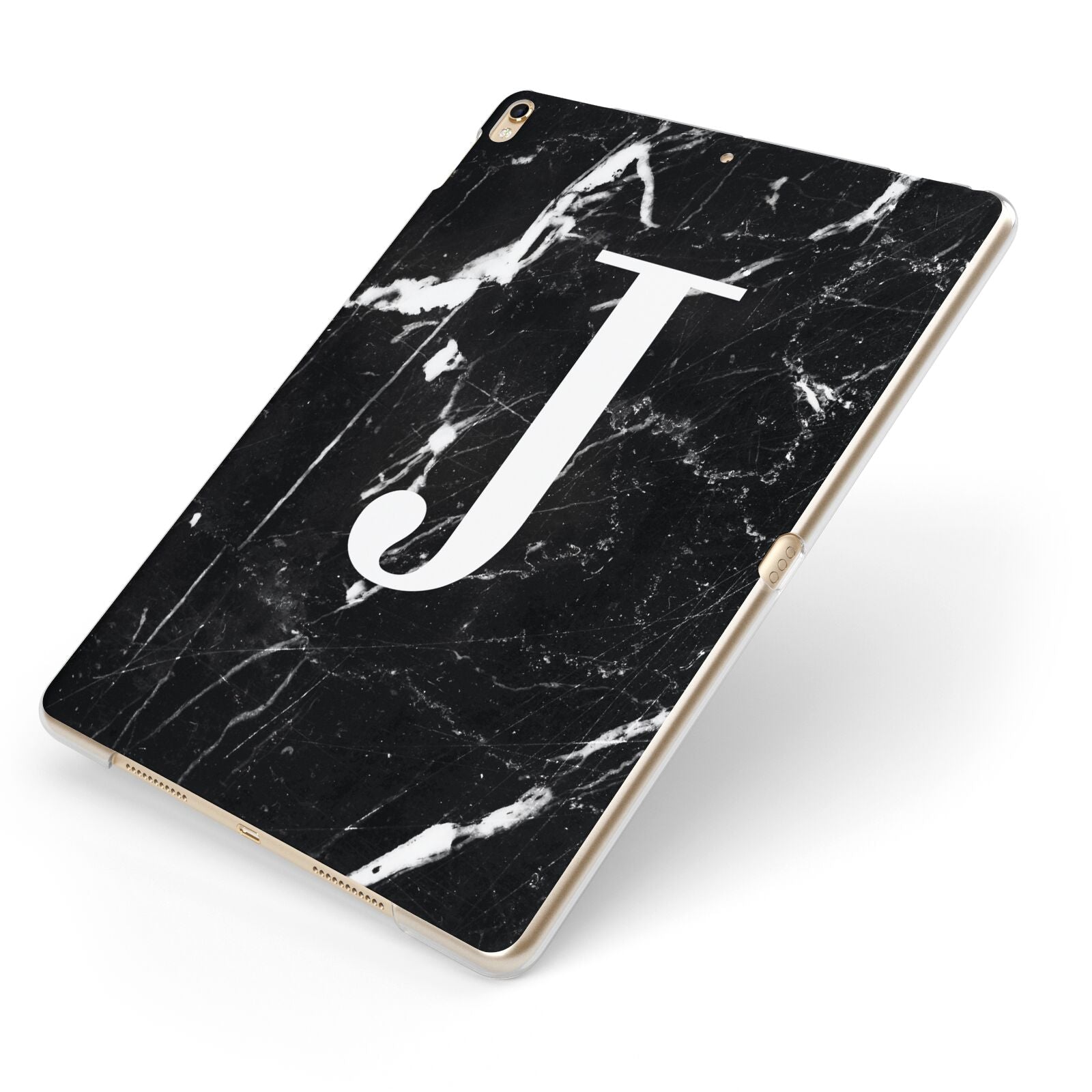 Marble White Initial Personalised Apple iPad Case on Gold iPad Side View