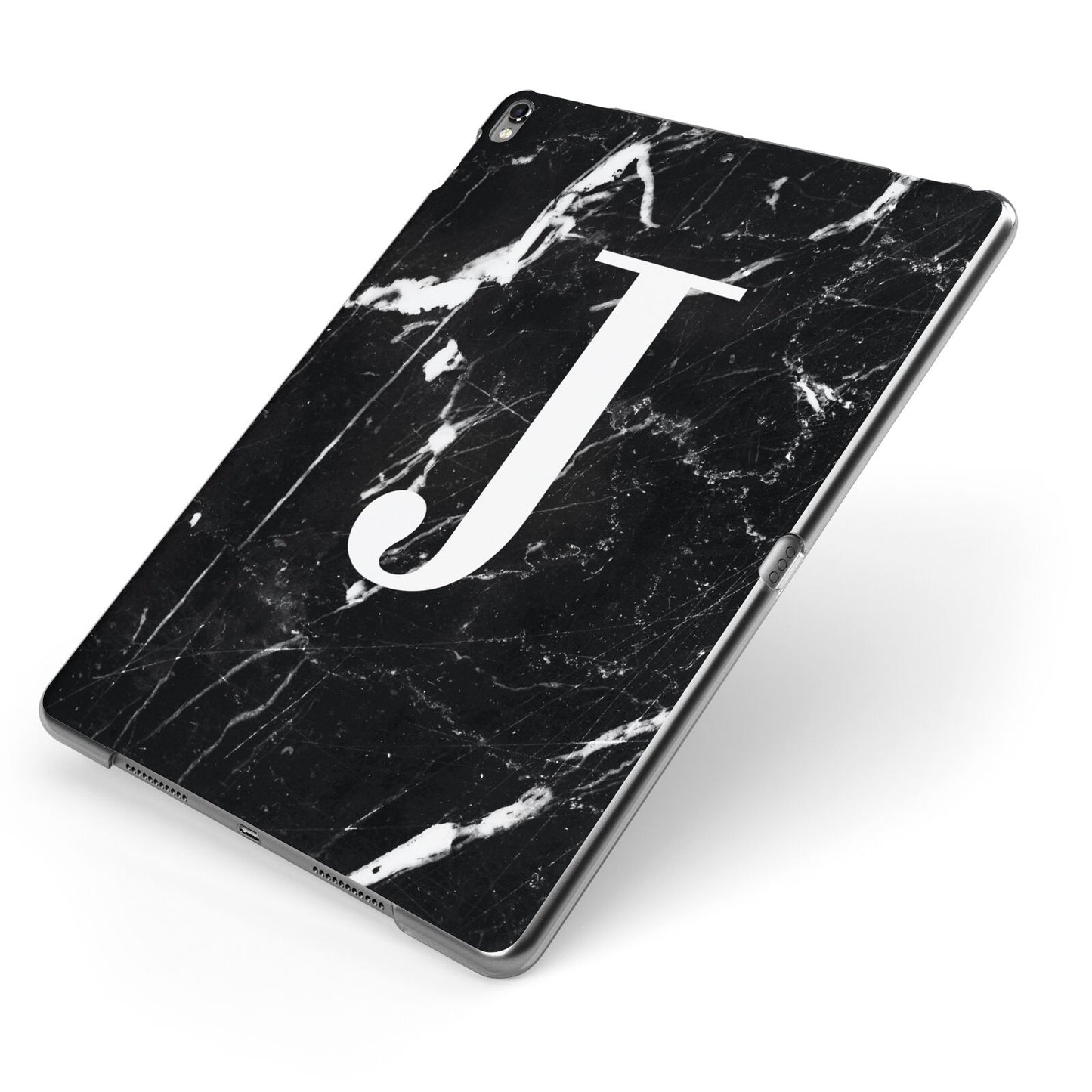 Marble White Initial Personalised Apple iPad Case on Grey iPad Side View