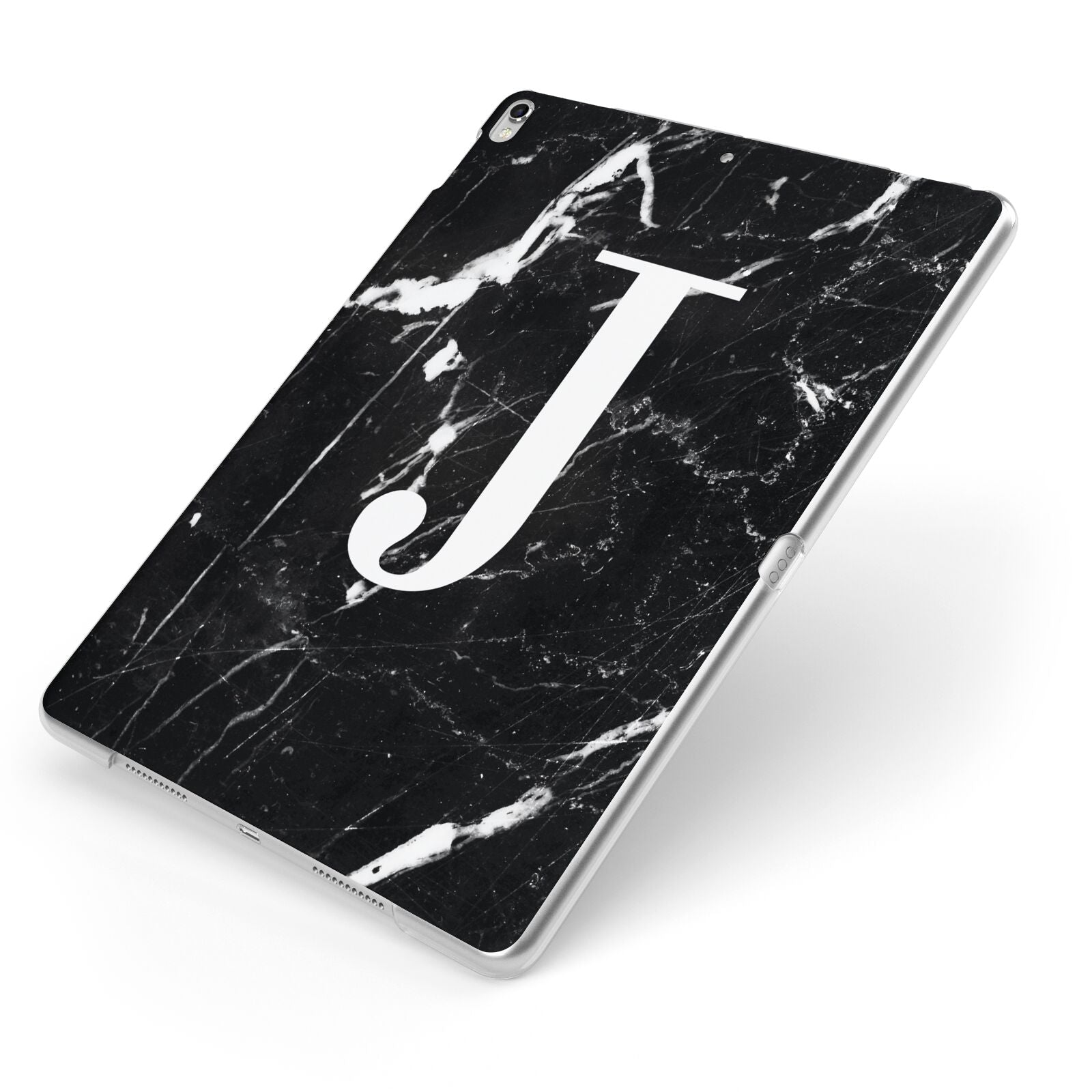 Marble White Initial Personalised Apple iPad Case on Silver iPad Side View