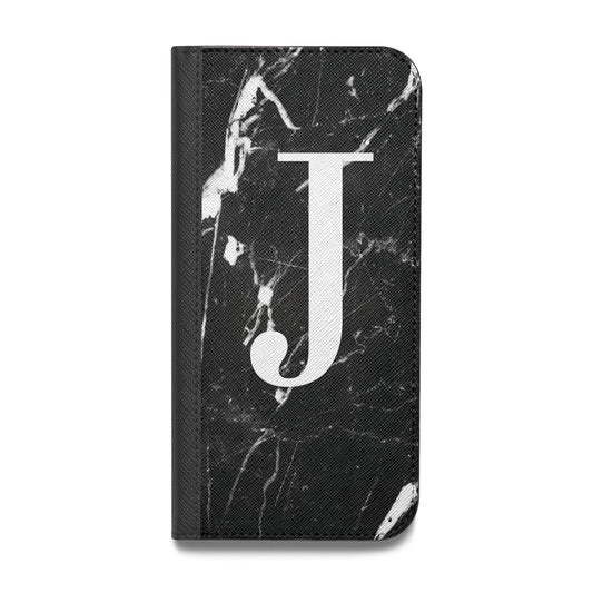 Marble White Initial Personalised Vegan Leather Flip iPhone Case