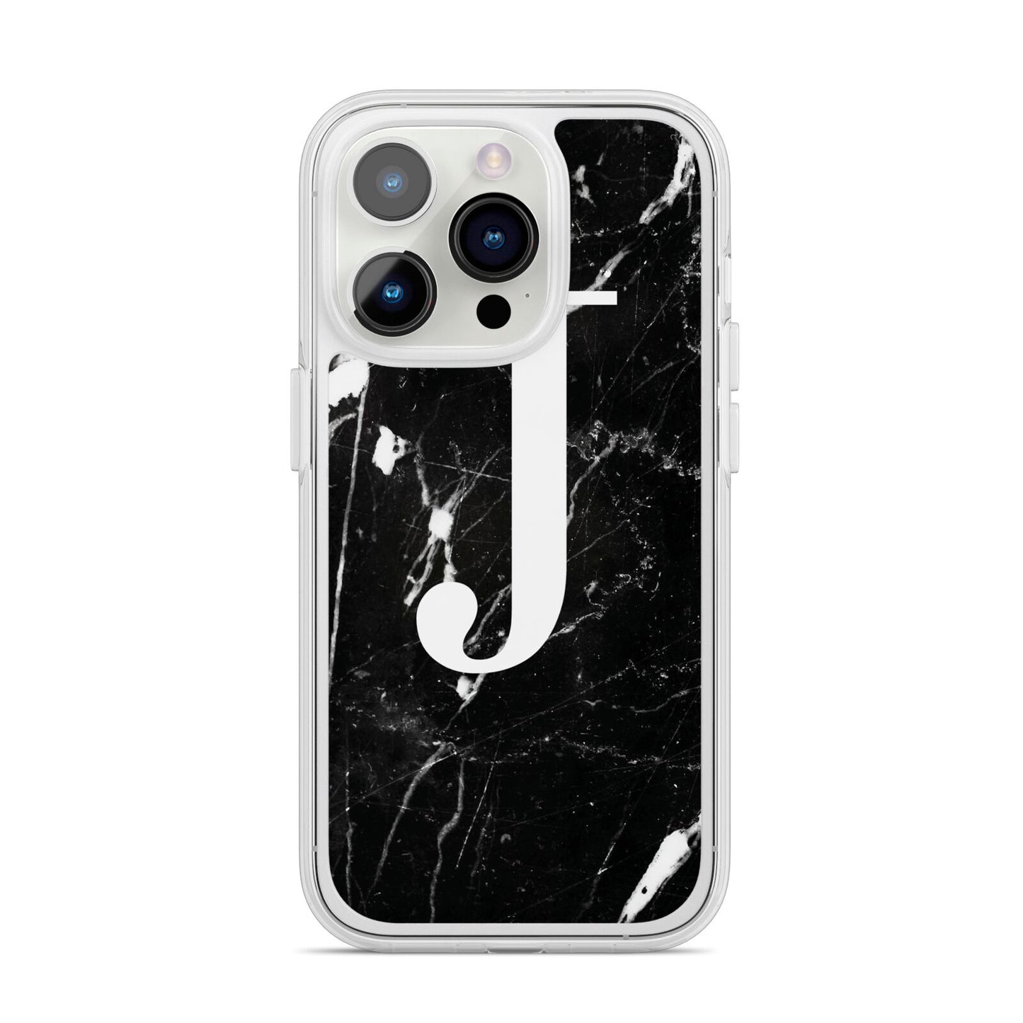 Marble White Initial Personalised iPhone 14 Pro Clear Tough Case Silver