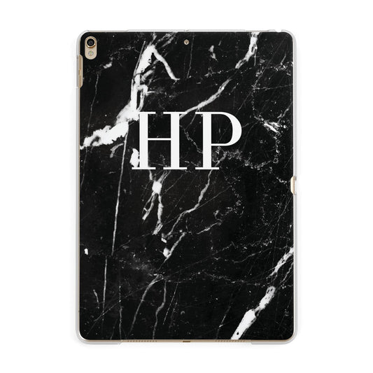 Marble White Initials Monogram Personalised Apple iPad Gold Case