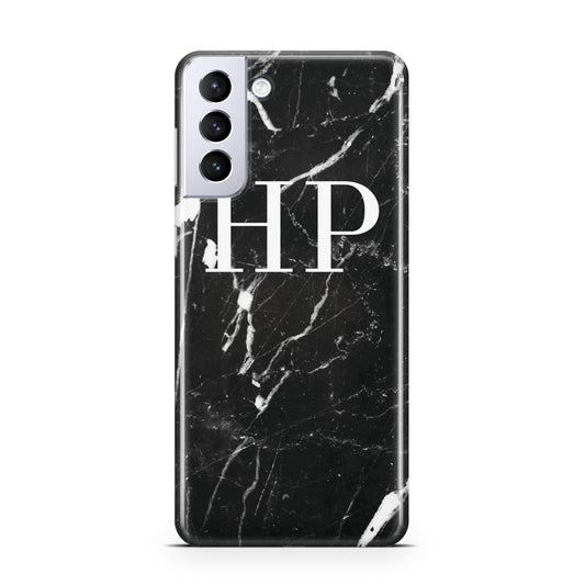 Marble White Initials Monogram Personalised Samsung S21 Plus Phone Case