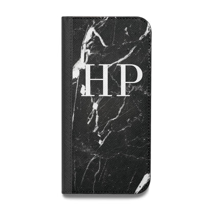 Marble White Initials Monogram Personalised Vegan Leather Flip Samsung Case