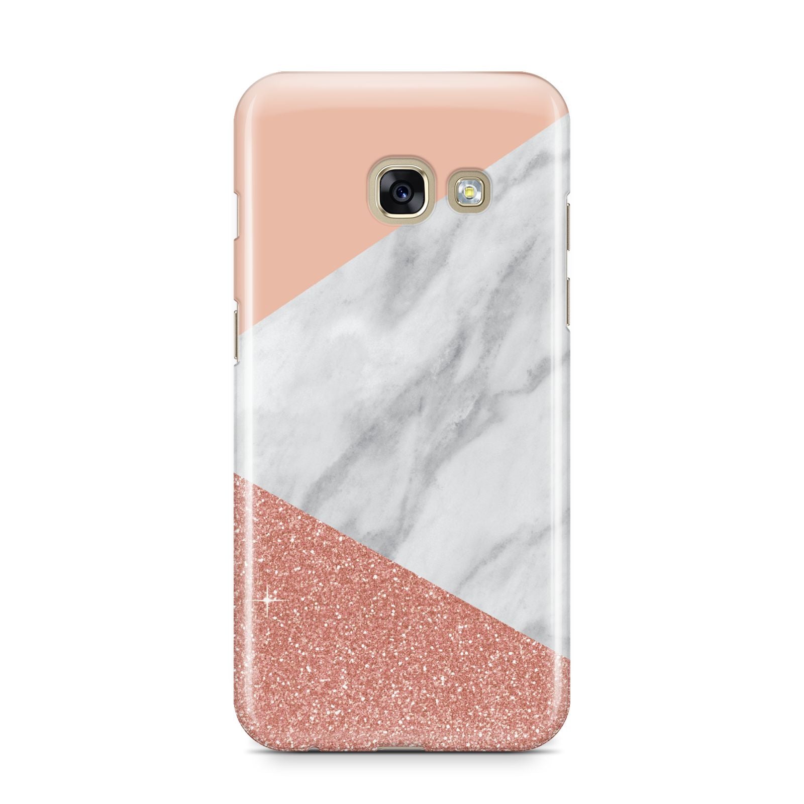 Marble White Rose Gold Samsung Galaxy A3 2017 Case on gold phone