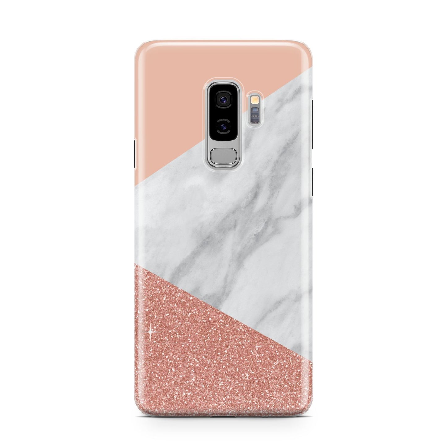 Marble White Rose Gold Samsung Galaxy S9 Plus Case on Silver phone