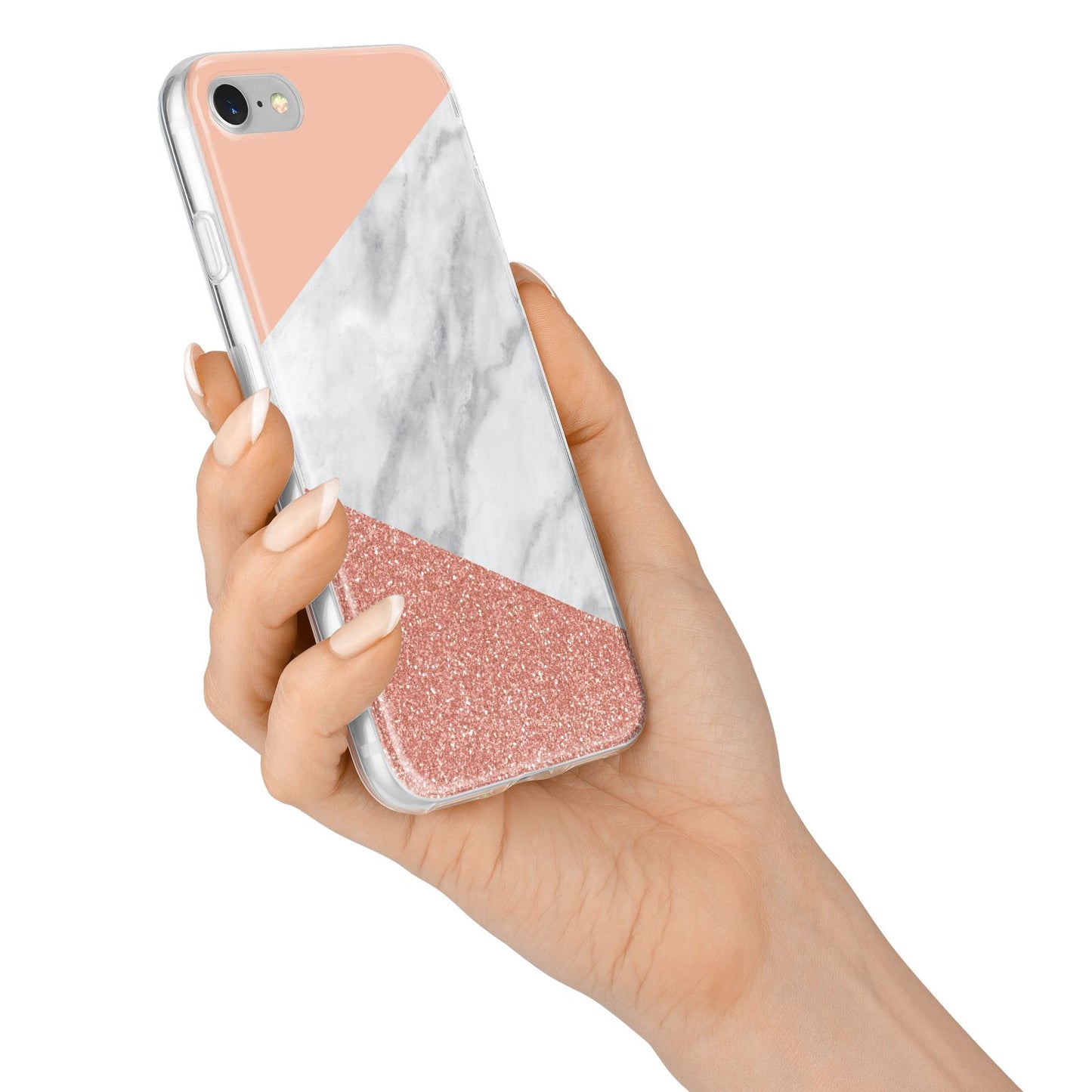 Marble White Rose Gold iPhone 7 Bumper Case on Silver iPhone Alternative Image
