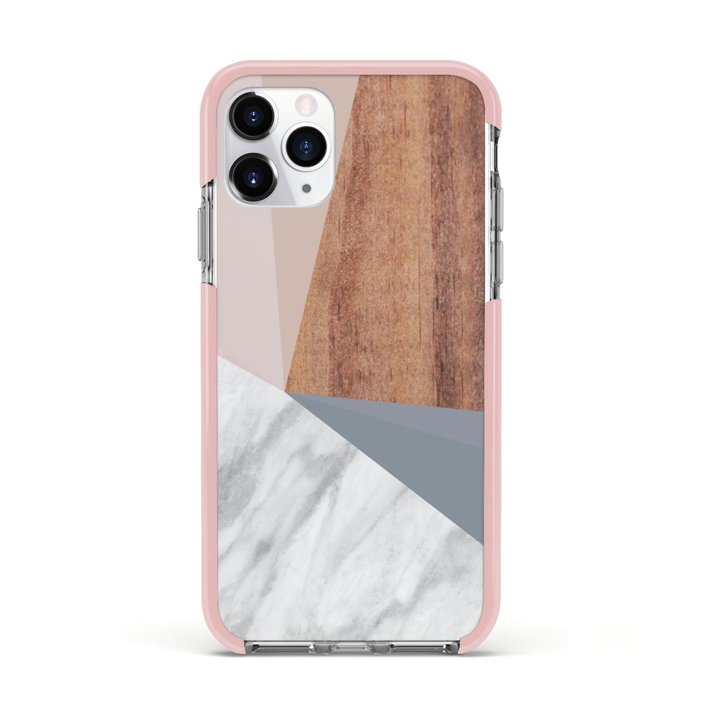Marble Wood Geometric 1 Apple iPhone 11 Pro in Silver with Pink Impact Case