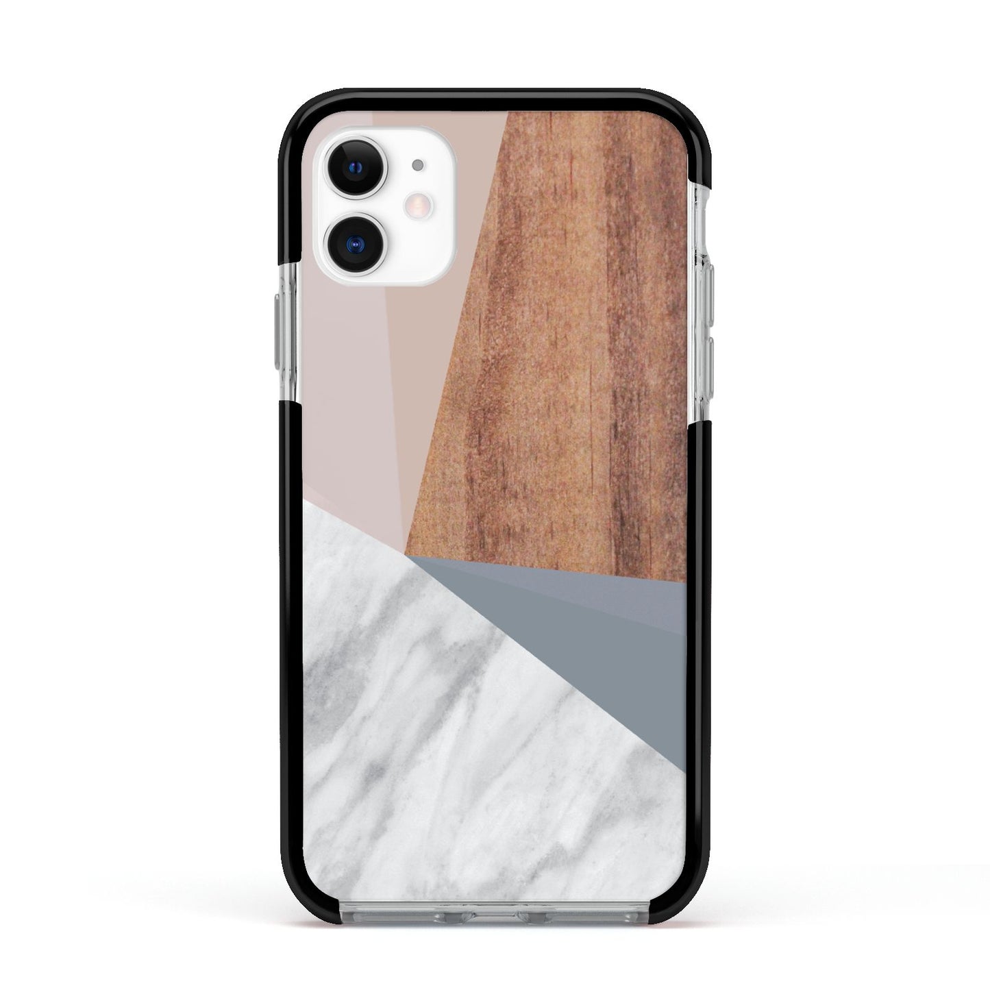 Marble Wood Geometric 1 Apple iPhone 11 in White with Black Impact Case