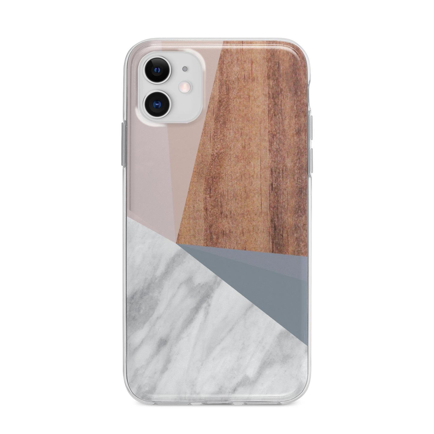 Marble Wood Geometric 1 Apple iPhone 11 in White with Bumper Case