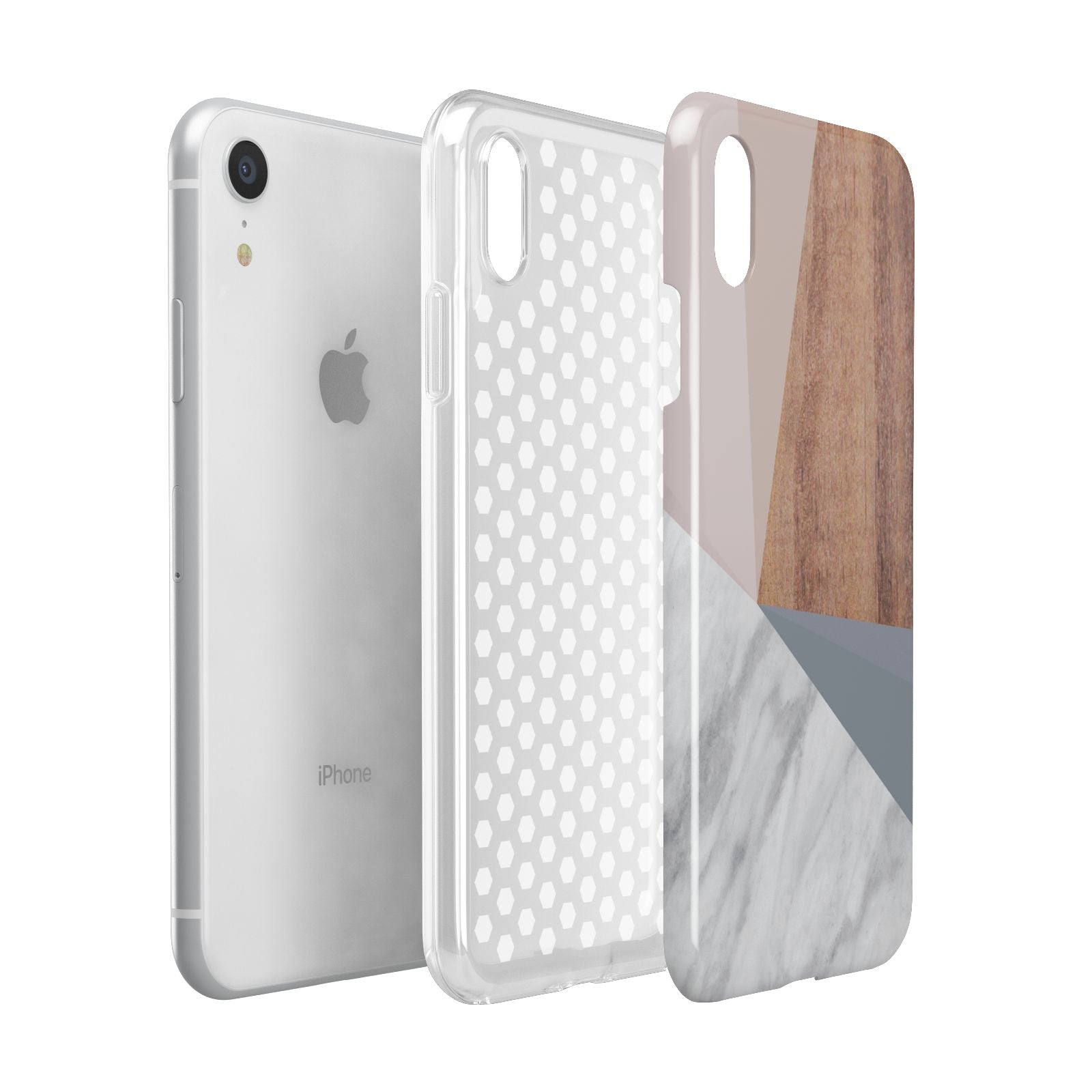 Marble Wood Geometric 1 Apple iPhone XR White 3D Tough Case Expanded view
