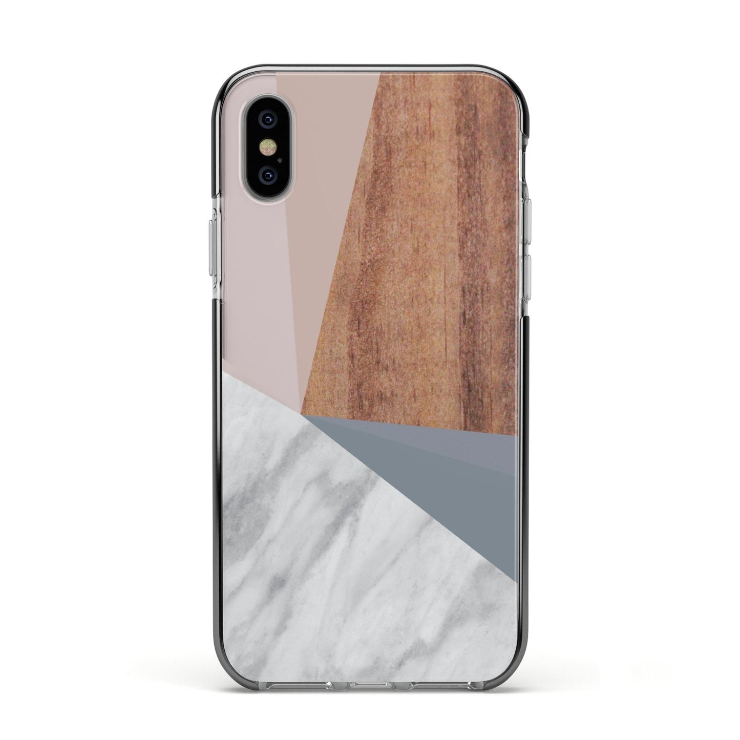 Marble Wood Geometric 1 Apple iPhone Xs Impact Case Black Edge on Silver Phone