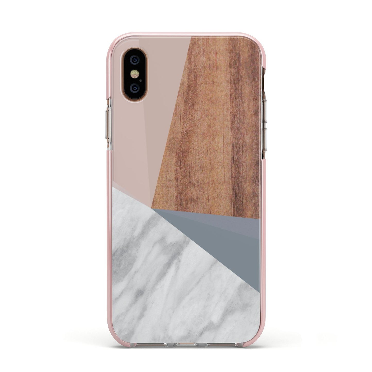 Marble Wood Geometric 1 Apple iPhone Xs Impact Case Pink Edge on Gold Phone