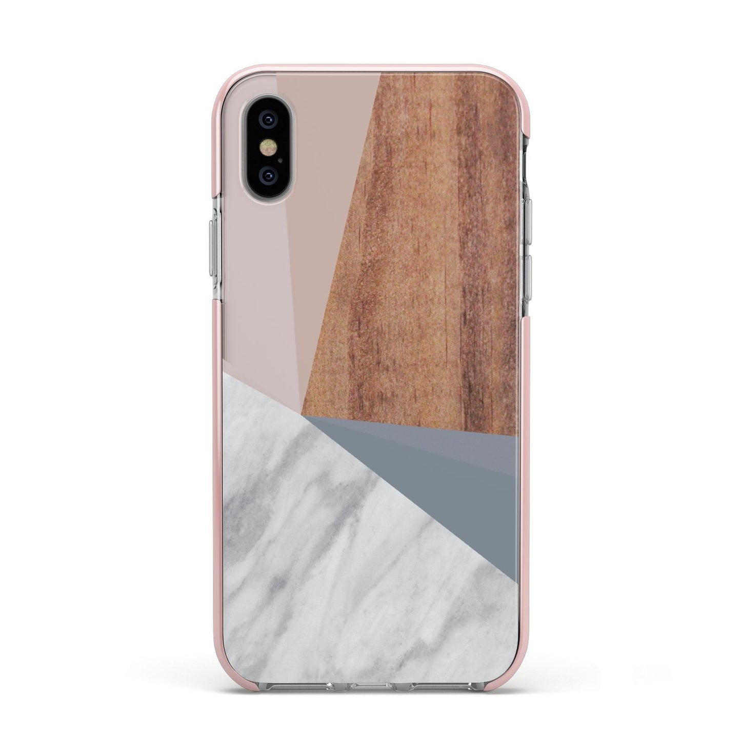 Marble Wood Geometric 1 Apple iPhone Xs Impact Case Pink Edge on Silver Phone