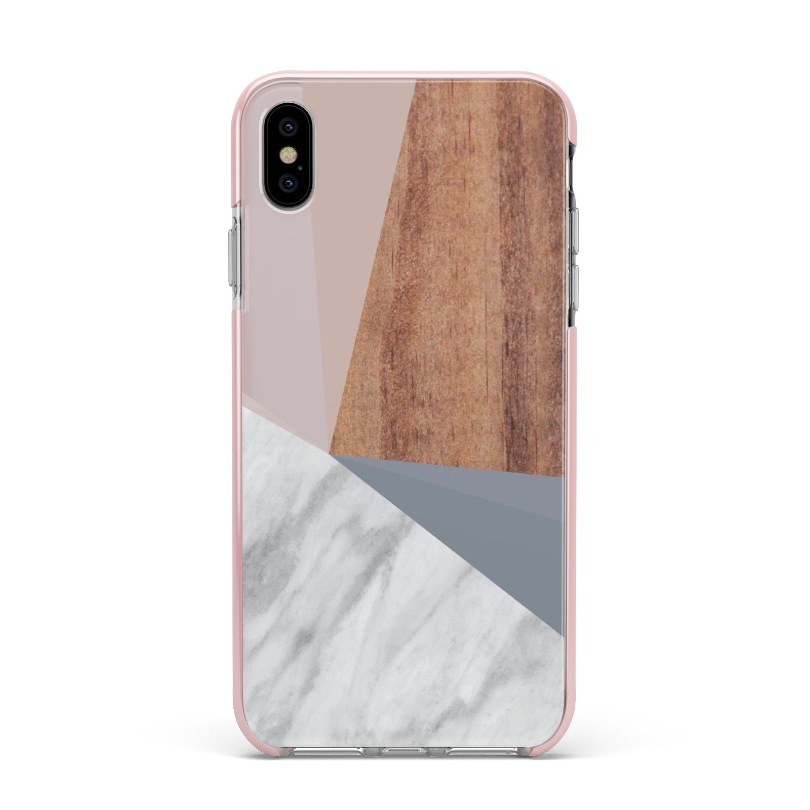 Marble Wood Geometric 1 Apple iPhone Xs Max Impact Case Pink Edge on Silver Phone