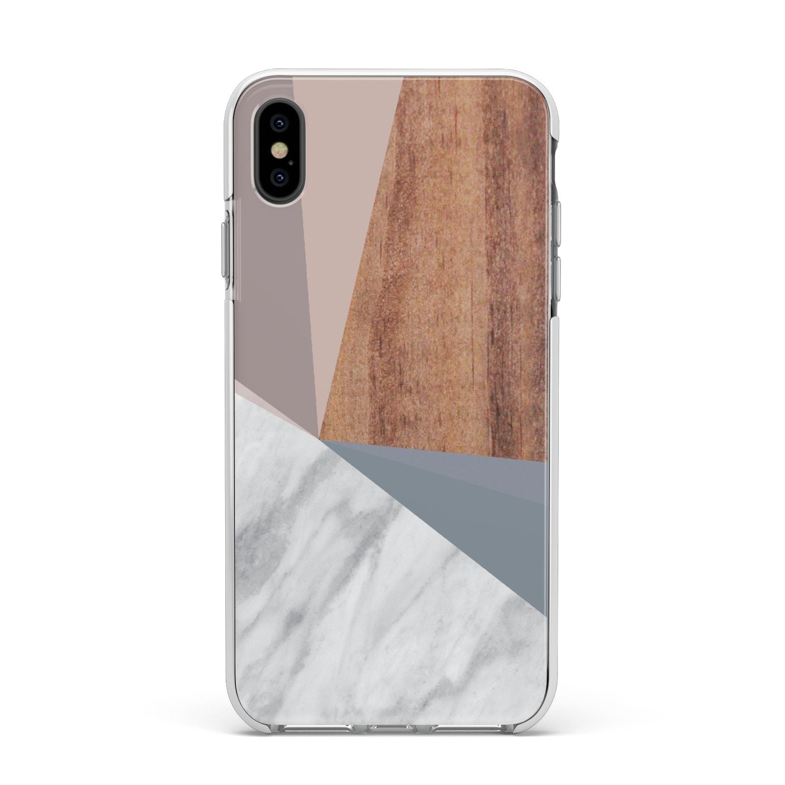 Marble Wood Geometric 1 Apple iPhone Xs Max Impact Case White Edge on Black Phone