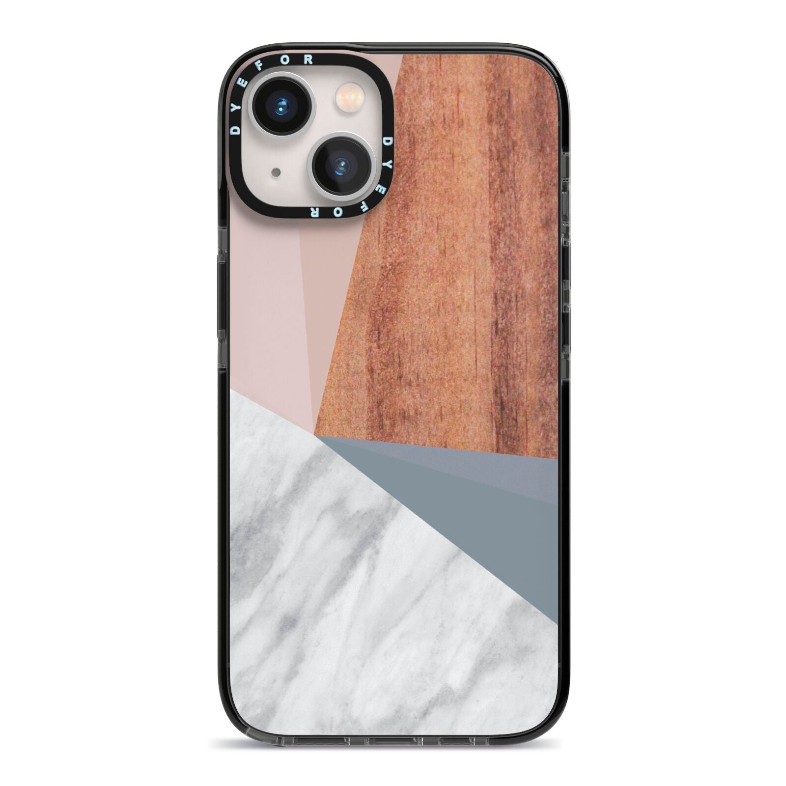 Marble Wood Geometric 1 iPhone 13 Black Impact Case on Silver phone