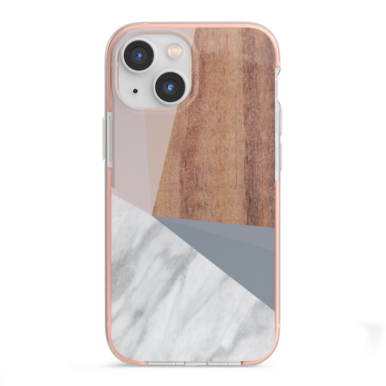 Marble Wood Geometric 1 iPhone 13 Mini TPU Impact Case with Pink Edges