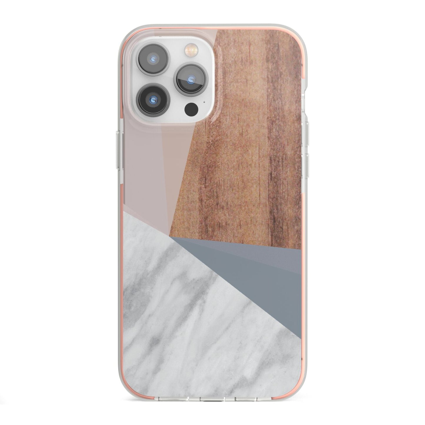 Marble Wood Geometric 1 iPhone 13 Pro Max TPU Impact Case with Pink Edges