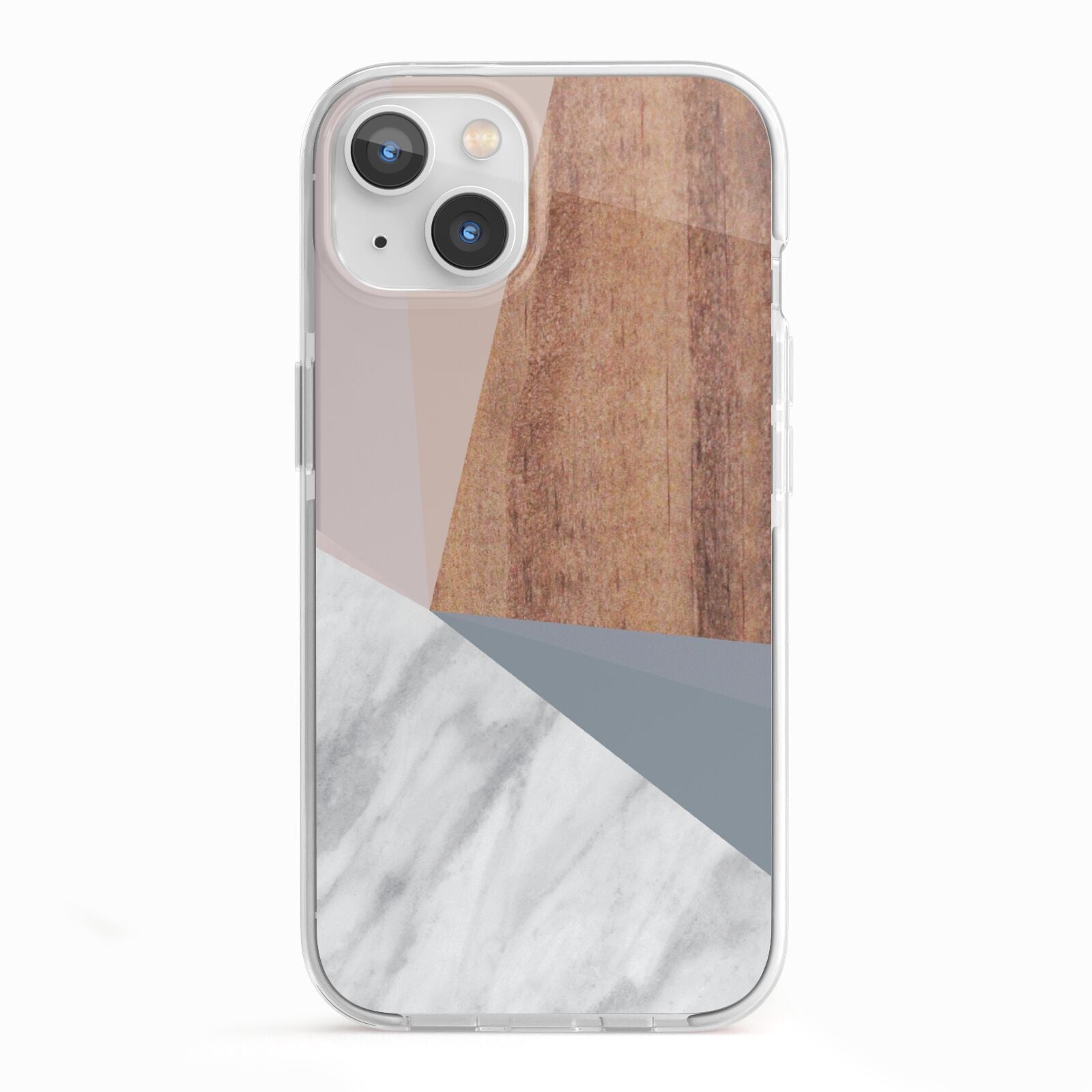 Marble Wood Geometric 1 iPhone 13 TPU Impact Case with White Edges