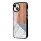 Marble Wood Geometric 1 iPhone 14 Black Impact Case Side Angle on Silver phone