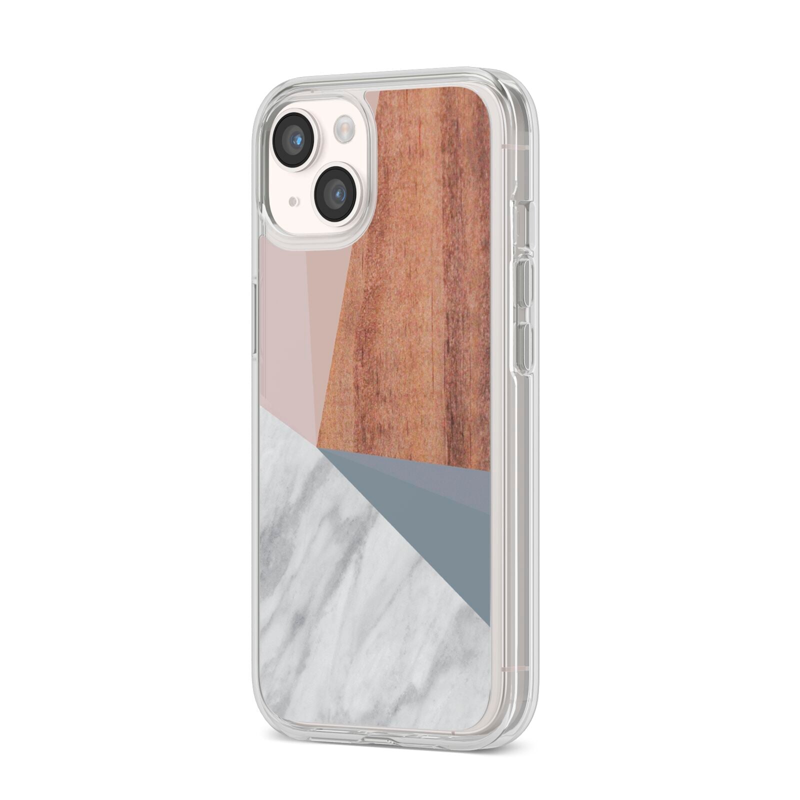 Marble Wood Geometric 1 iPhone 14 Clear Tough Case Starlight Angled Image