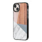 Marble Wood Geometric 1 iPhone 14 Plus Black Impact Case Side Angle on Silver phone