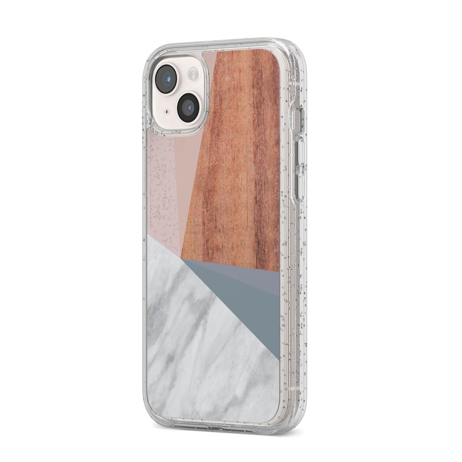 Marble Wood Geometric 1 iPhone 14 Plus Glitter Tough Case Starlight Angled Image