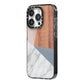 Marble Wood Geometric 1 iPhone 14 Pro Black Impact Case Side Angle on Silver phone