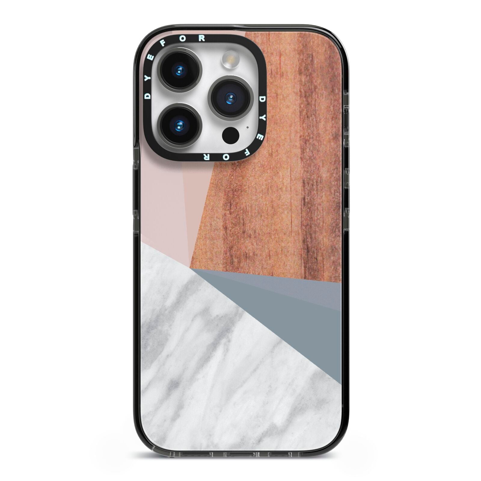 Marble Wood Geometric 1 iPhone 14 Pro Black Impact Case on Silver phone