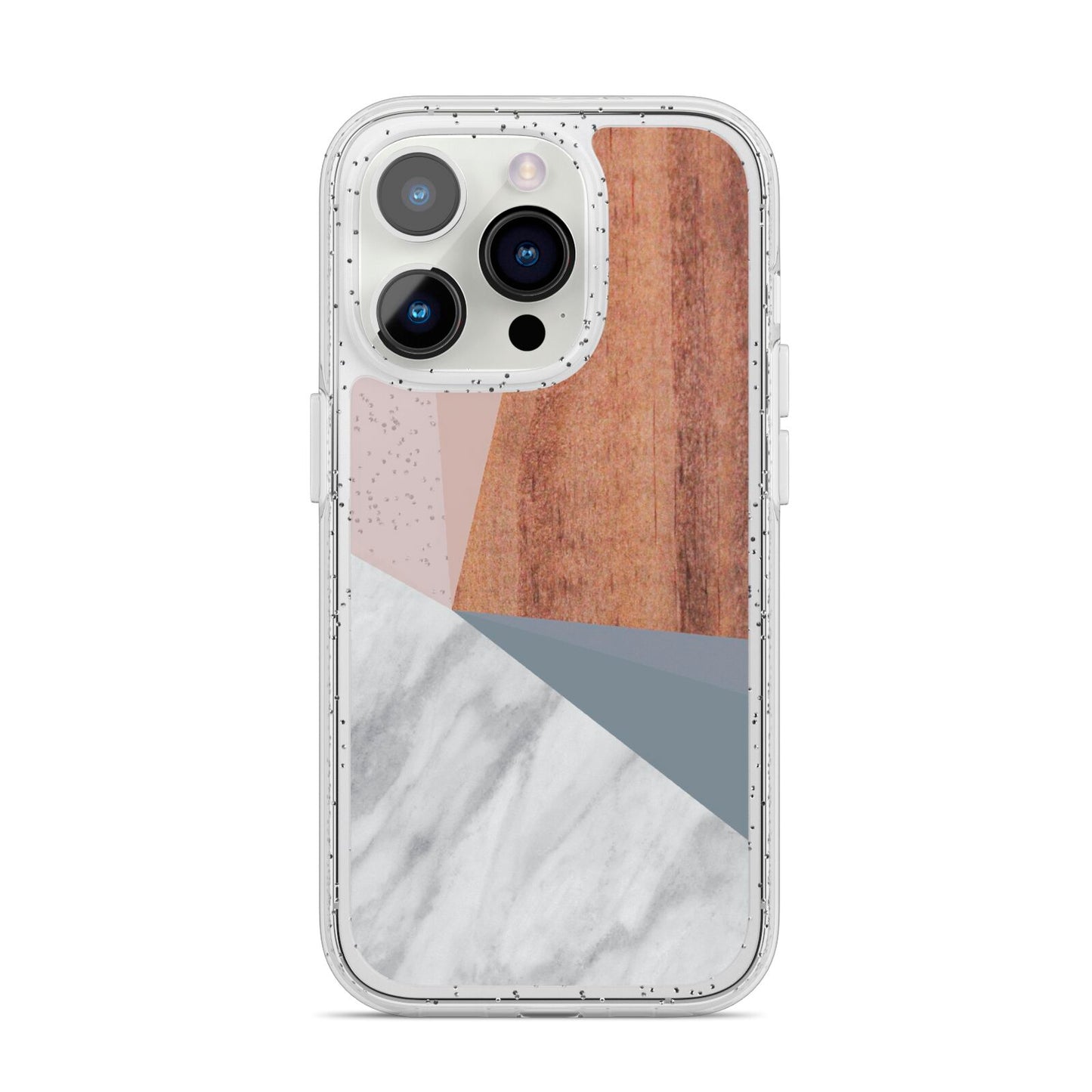 Marble Wood Geometric 1 iPhone 14 Pro Glitter Tough Case Silver