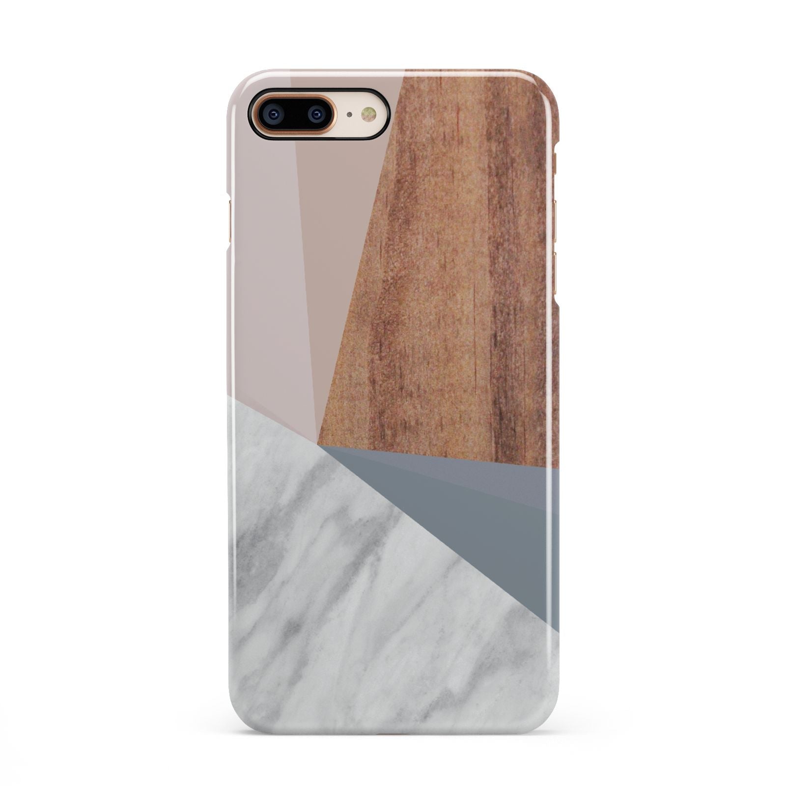 Marble Wood Geometric 1 iPhone 8 Plus 3D Snap Case on Gold Phone