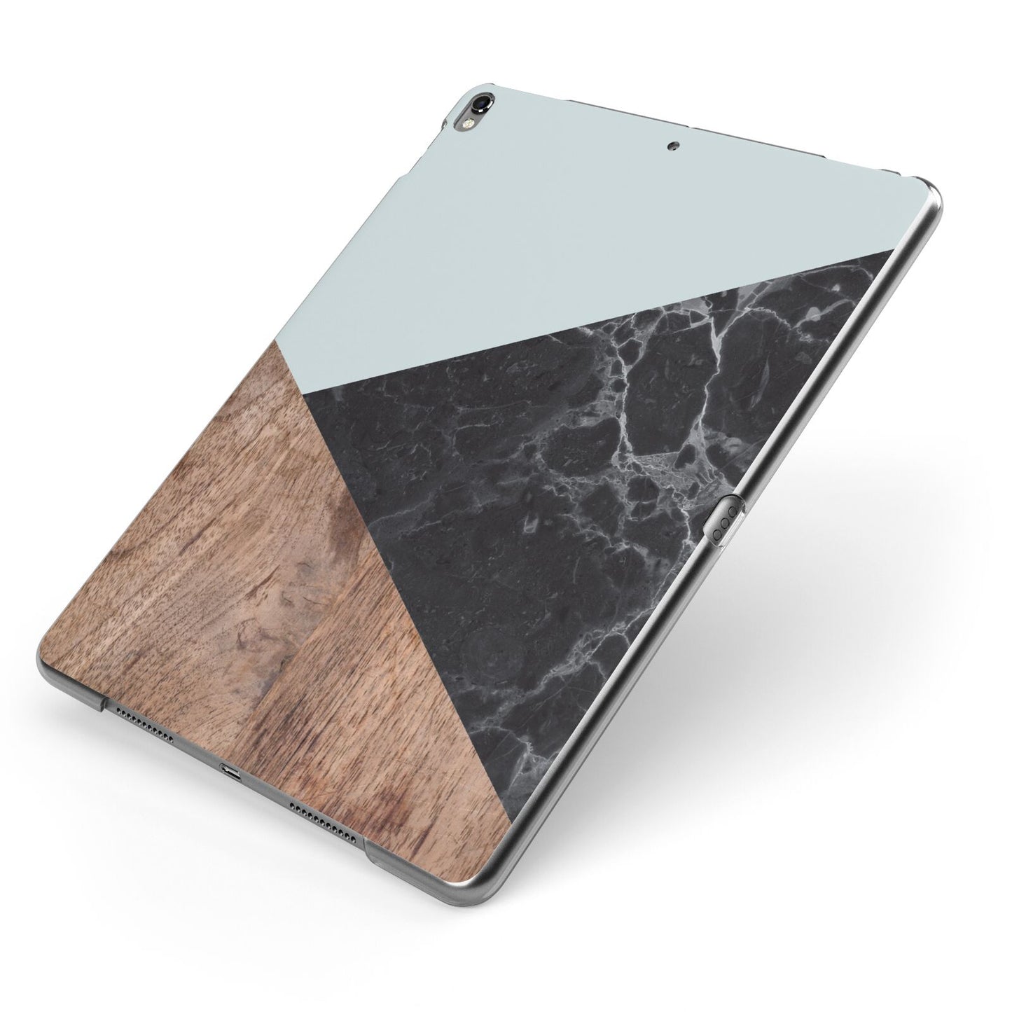 Marble Wood Geometric 2 Apple iPad Case on Grey iPad Side View