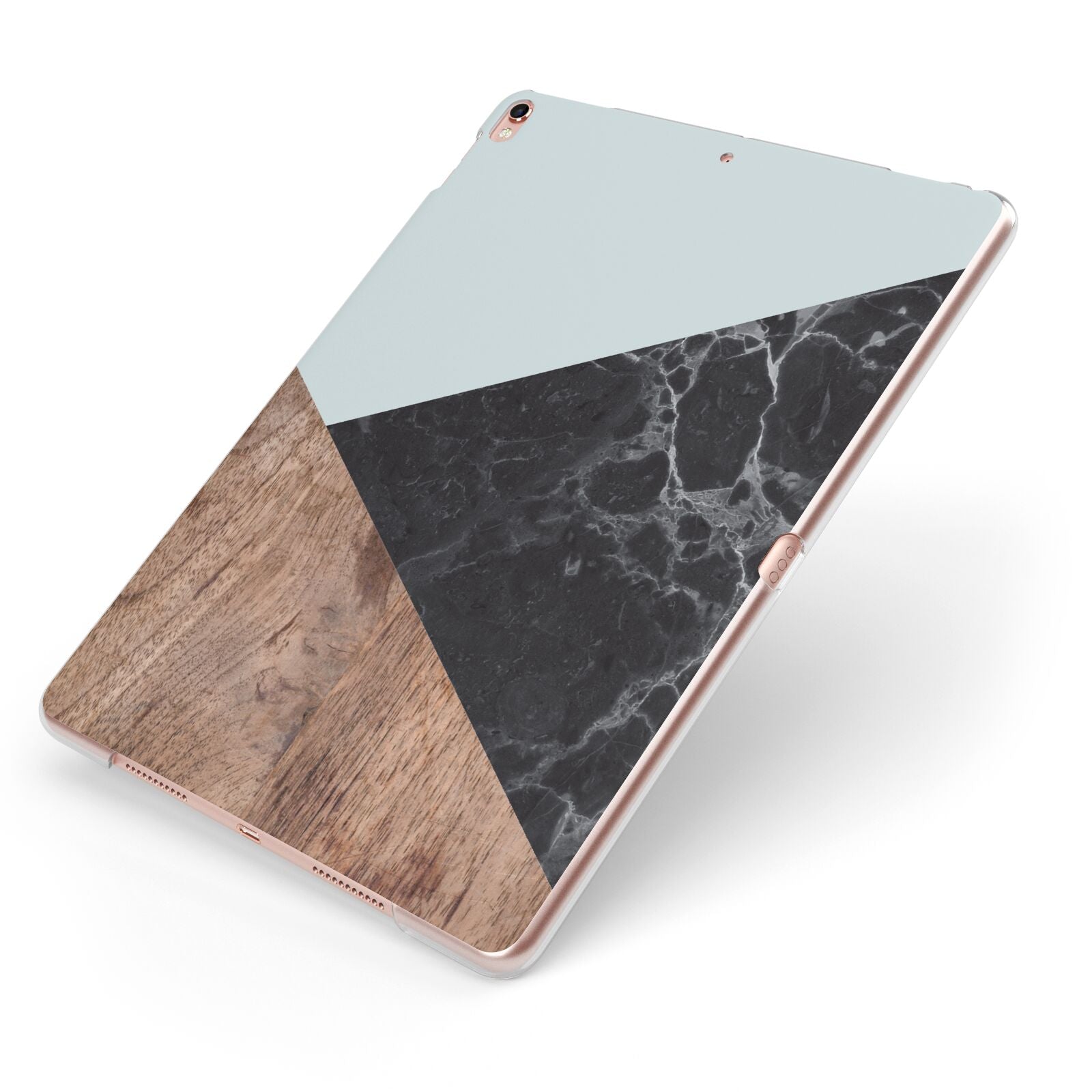 Marble Wood Geometric 2 Apple iPad Case on Rose Gold iPad Side View