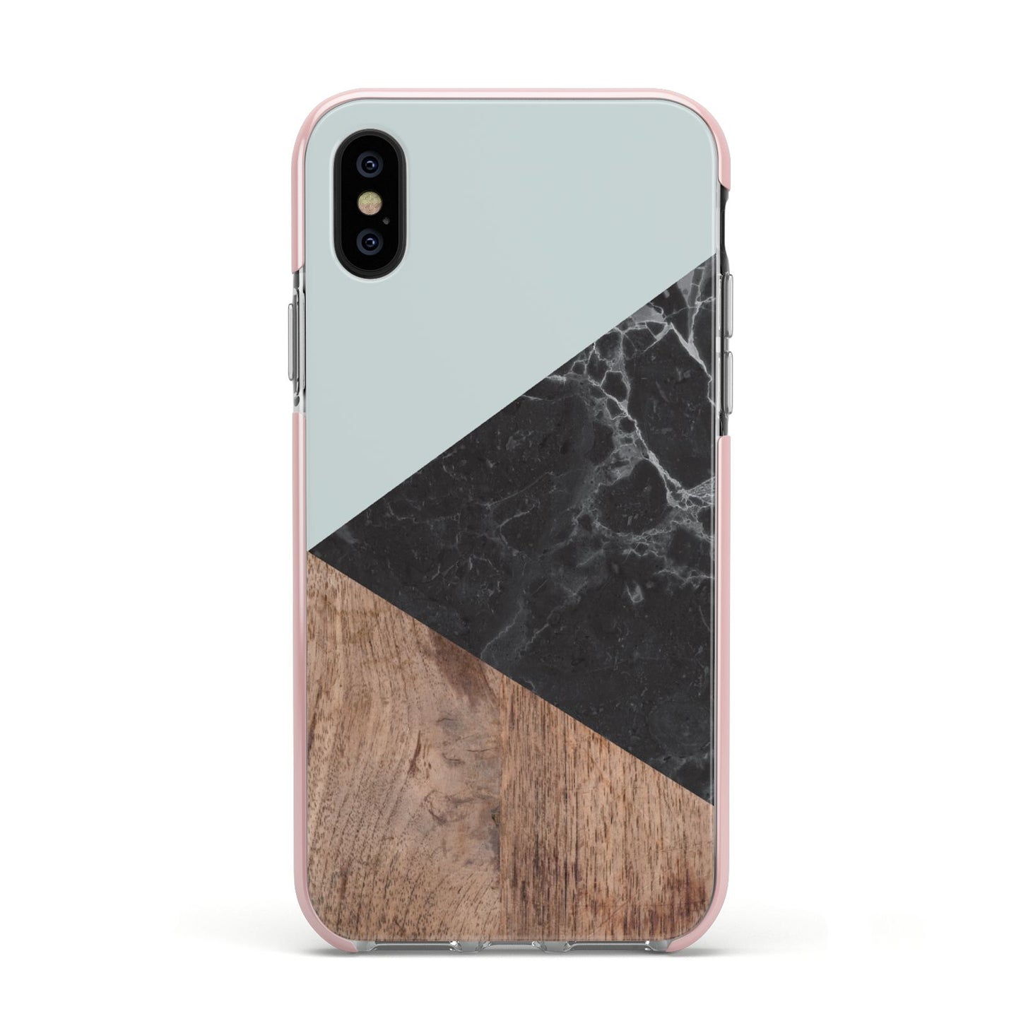 Marble Wood Geometric 2 Apple iPhone Xs Impact Case Pink Edge on Black Phone