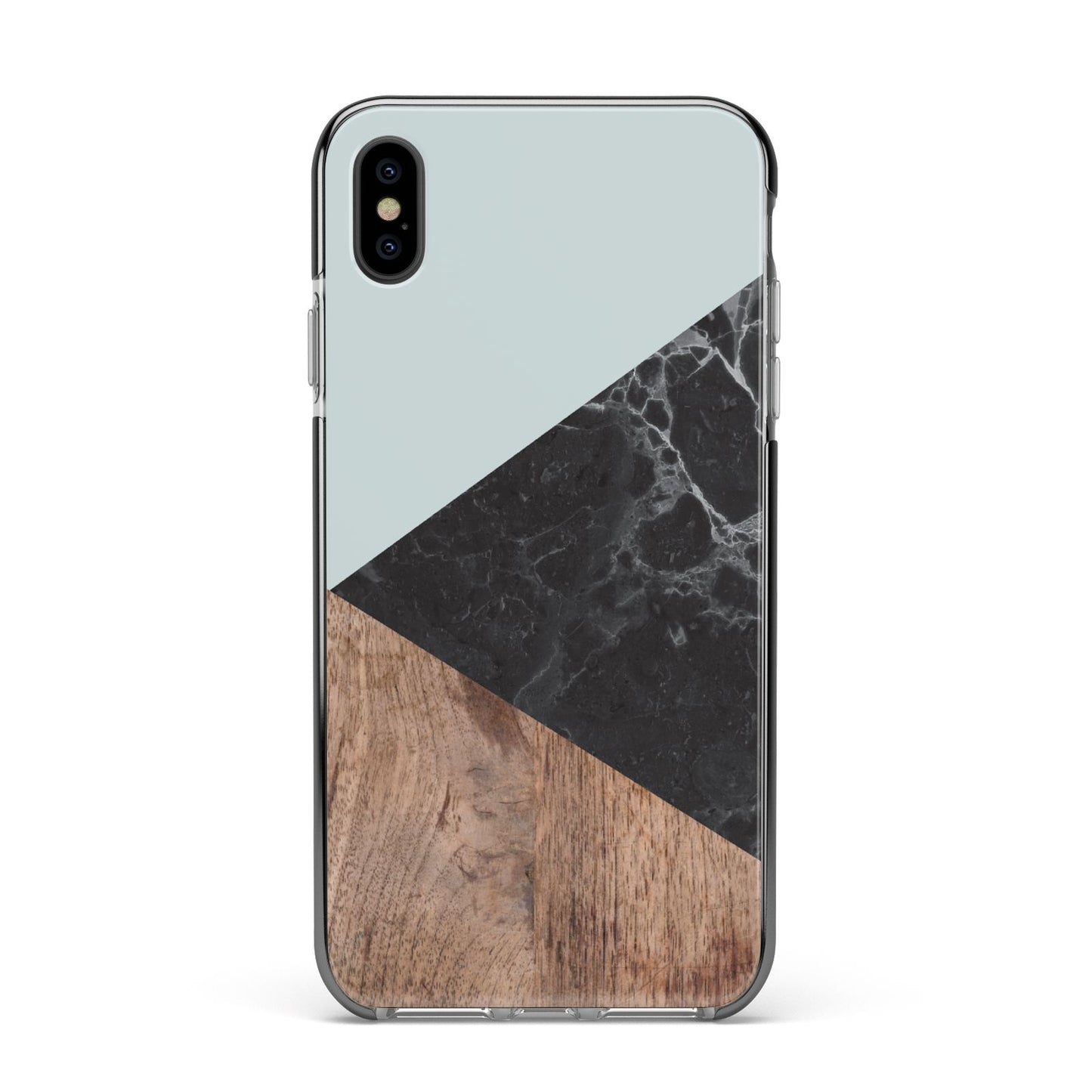 Marble Wood Geometric 2 Apple iPhone Xs Max Impact Case Black Edge on Black Phone