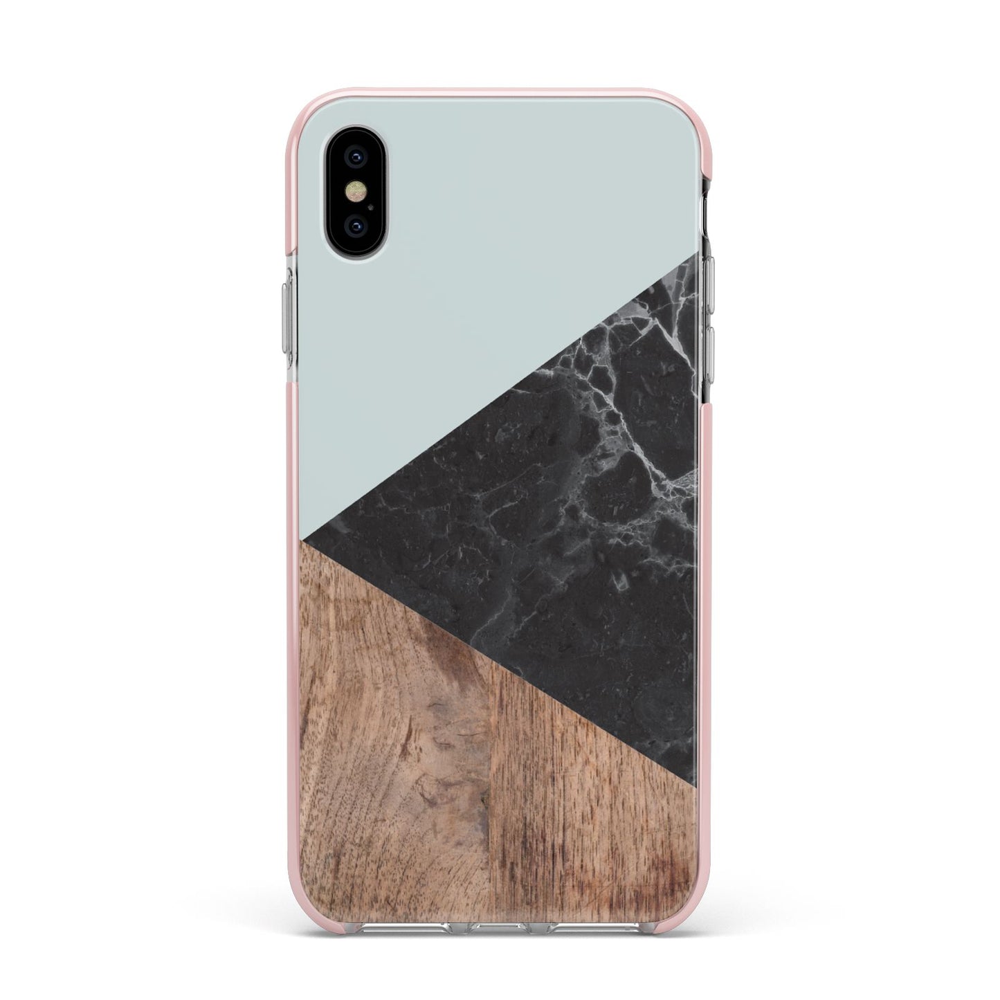 Marble Wood Geometric 2 Apple iPhone Xs Max Impact Case Pink Edge on Silver Phone