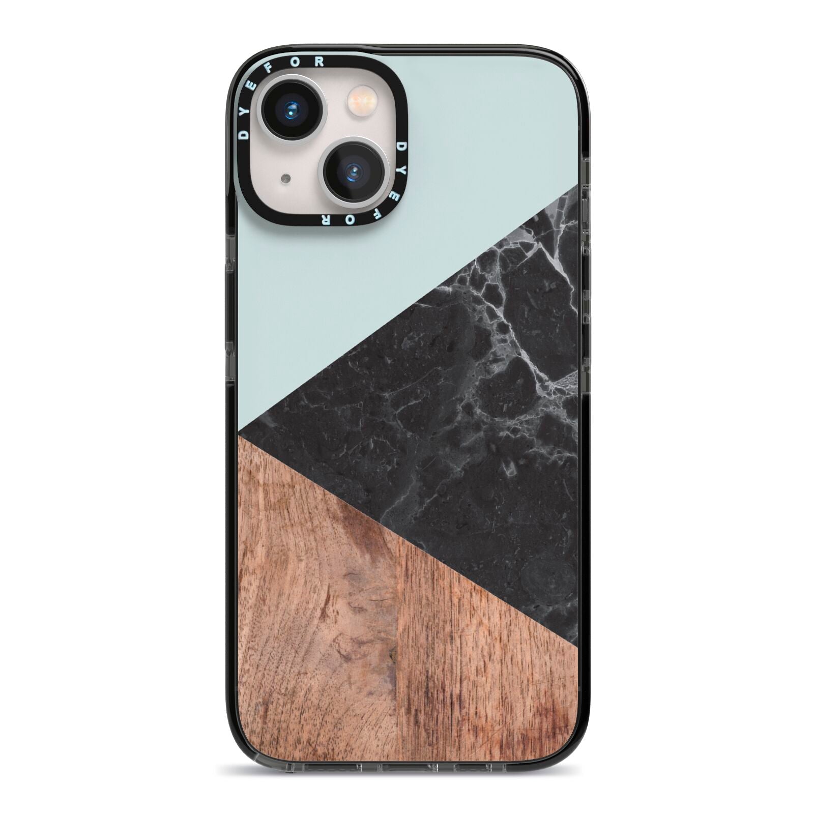 Marble Wood Geometric 2 iPhone 13 Black Impact Case on Silver phone