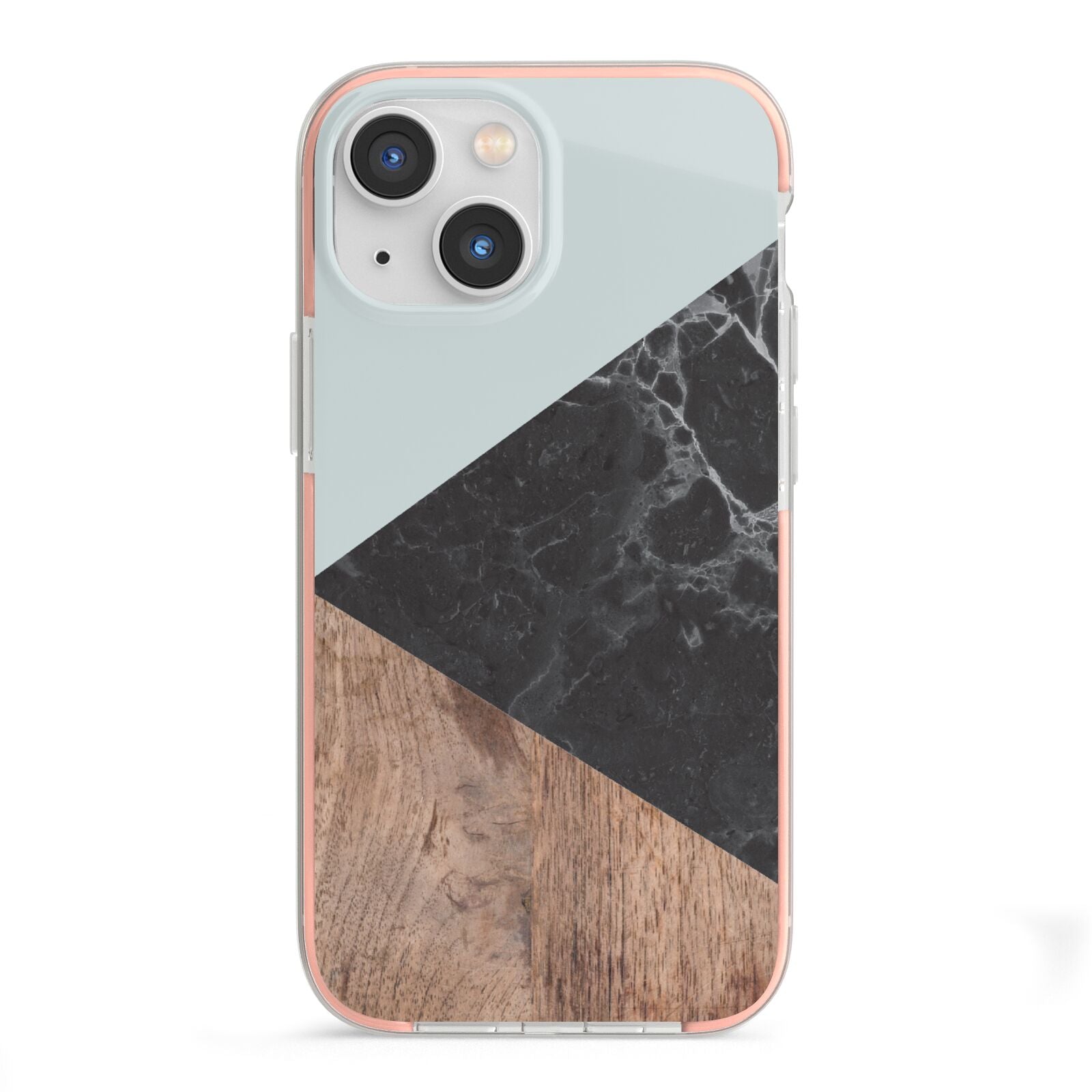 Marble Wood Geometric 2 iPhone 13 Mini TPU Impact Case with Pink Edges