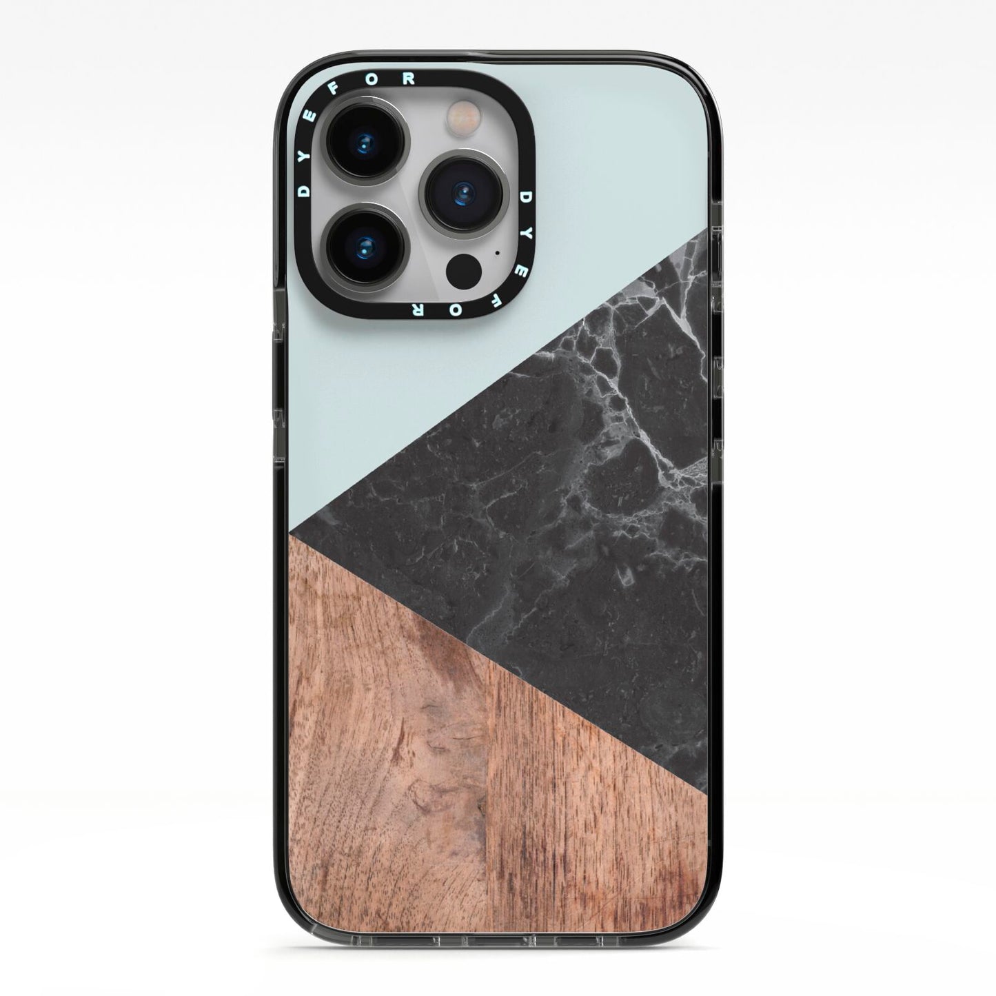 Marble Wood Geometric 2 iPhone 13 Pro Black Impact Case on Silver phone