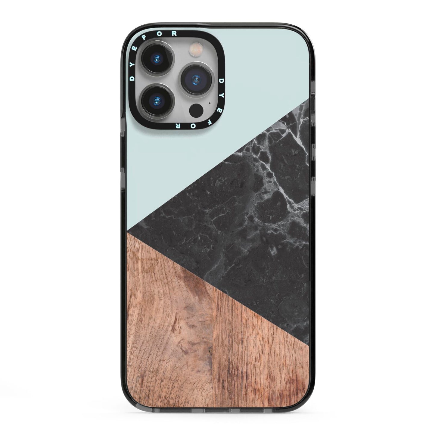 Marble Wood Geometric 2 iPhone 13 Pro Max Black Impact Case on Silver phone