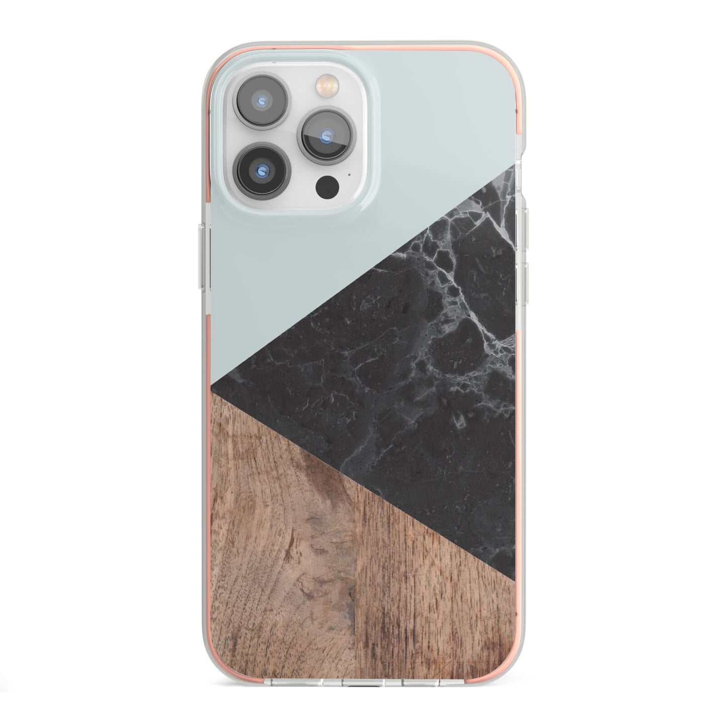 Marble Wood Geometric 2 iPhone 13 Pro Max TPU Impact Case with Pink Edges